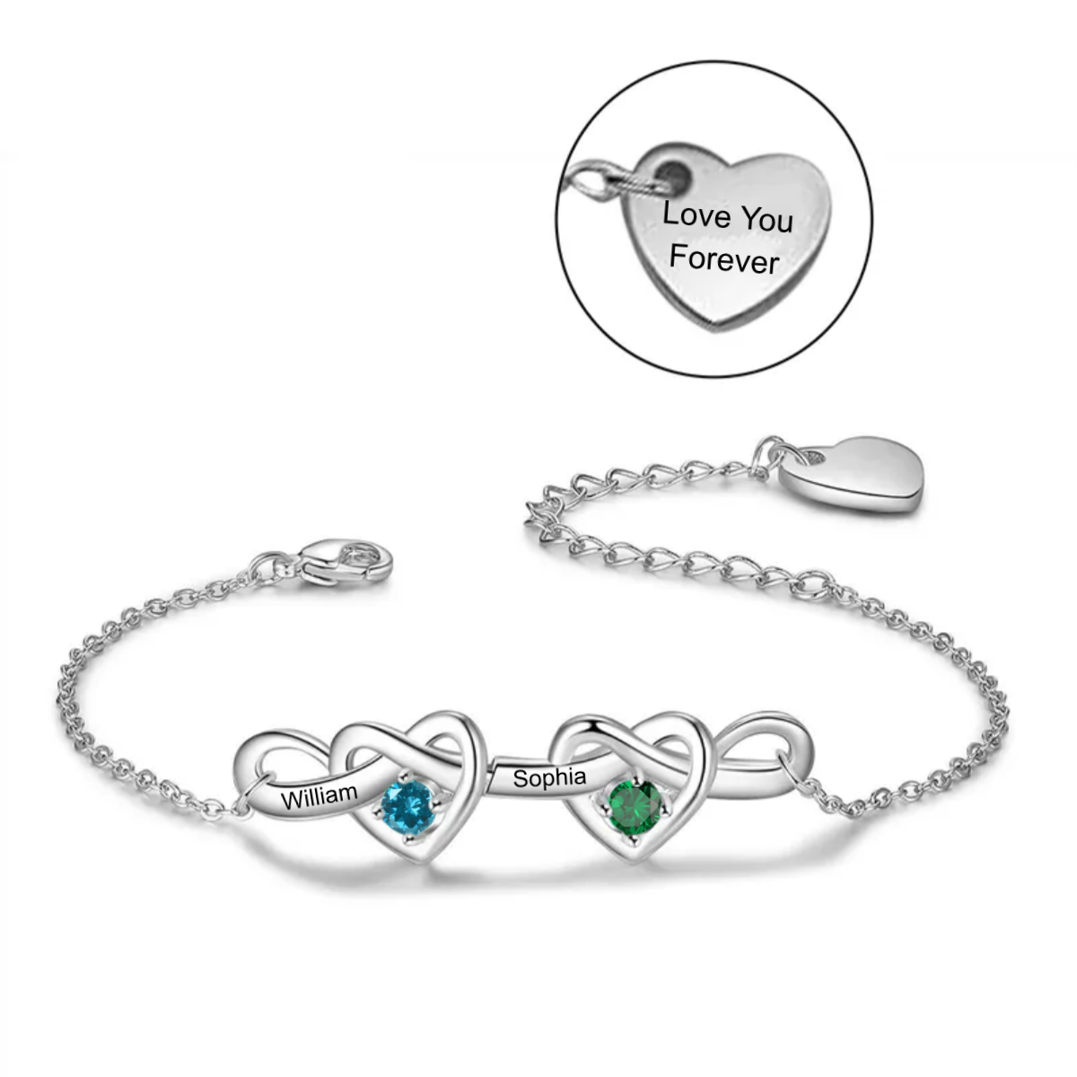 Personalized Couple Birthstones And Names Heart Bracelet