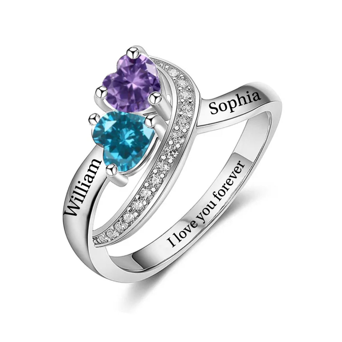 Personalized Name Promise Birthstones Ring For Couple