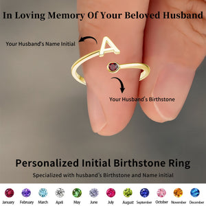 Personalized Elegant Initial Birthstone Memorial Ring