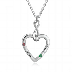 Personalized Double Birthstones Couple Heart Necklace