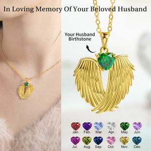 Personalized Angel Wings With Birthstone Memorial Necklace