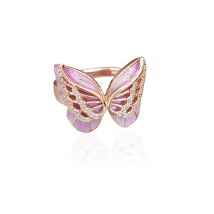 Personalized Memorial Diamond Double Butterfly Ring