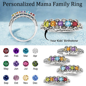 Personalized Grandma Mom Family 2-5 Birthstones Ring