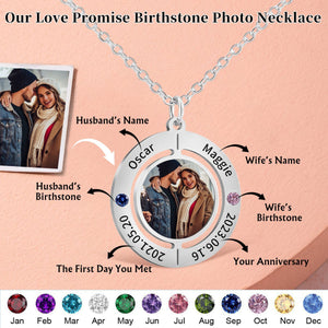 Personalized Double Birthstones Couple Photo Circle Necklace