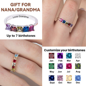 Personalized Grandma Mom 1-7 Square Birthstones Family Ring