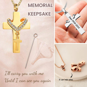 Personalized Memorial Custom Text Cross Urn Necklace Ashes Keepsake