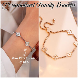 Personalized Family Clover Custom Initial Bracelet - Gift For Grandma/Mom