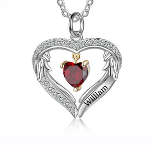 Personalized Heart Birthstone With Wings Memorial Necklace