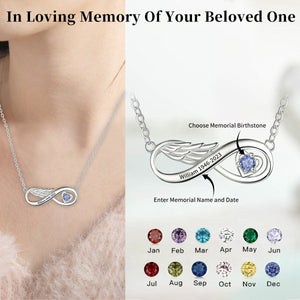 Personalized Name Wing Infinity Birthstone Memorial Necklace