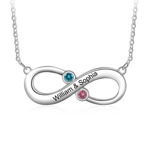 Personalized Double Birthstones Couple Name Infinity Silver Necklace