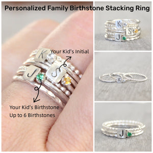 Personalized Grandma Mom Birthstone Initials Stacking Rings