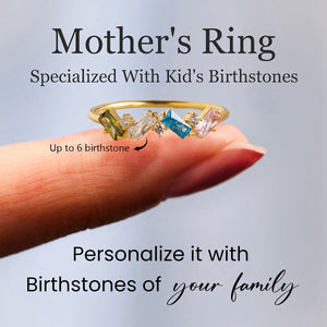 Personalized Baguette Grandma Mom 1-6 Birthstones Family Ring