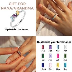 Personalized Baguette Grandma Mom 1-6 Birthstones Family Ring