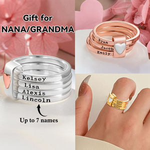 Personalized Love Heart Family Name Stacking Rings for Mothers & Grandmothers