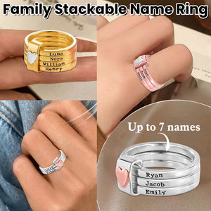 Personalized Love Heart Family Name Stacking Rings for Mothers & Grandmothers