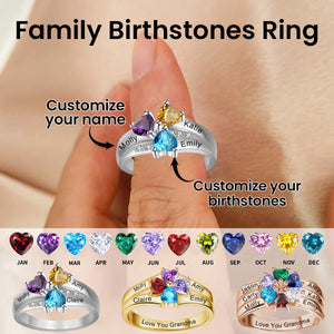 Personalized Grandma Mom Family 2-6 Birthstone Name Ring - Gift For Christmas