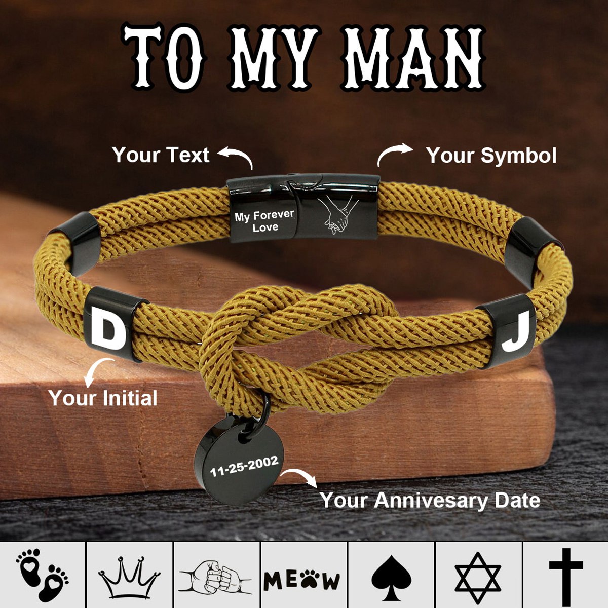 To My Man - Personalized Custom Text Love Knot Bracelet