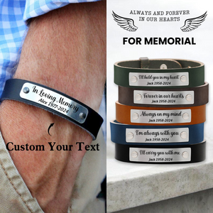 Personalized Custom Memorial Text Leather Adjustable Bracelet