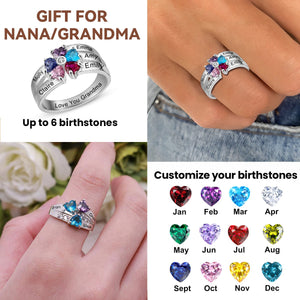 Personalized Grandma Mom Family 2-6 Birthstone Name Ring - Gift For Christmas