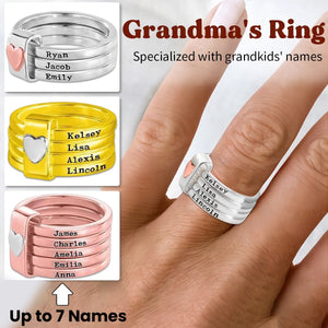 Personalized Love Heart Family Name Stacking Rings for Mothers & Grandmothers