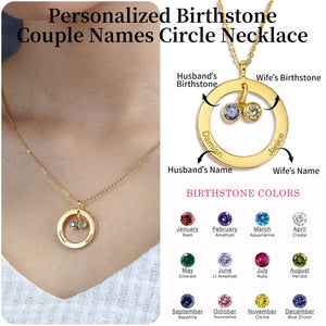 Personalized Birthstone Couple Names Circle Necklace