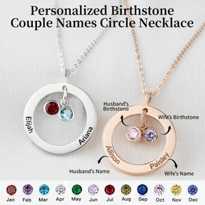 Personalized Birthstone Couple Names Circle Necklace