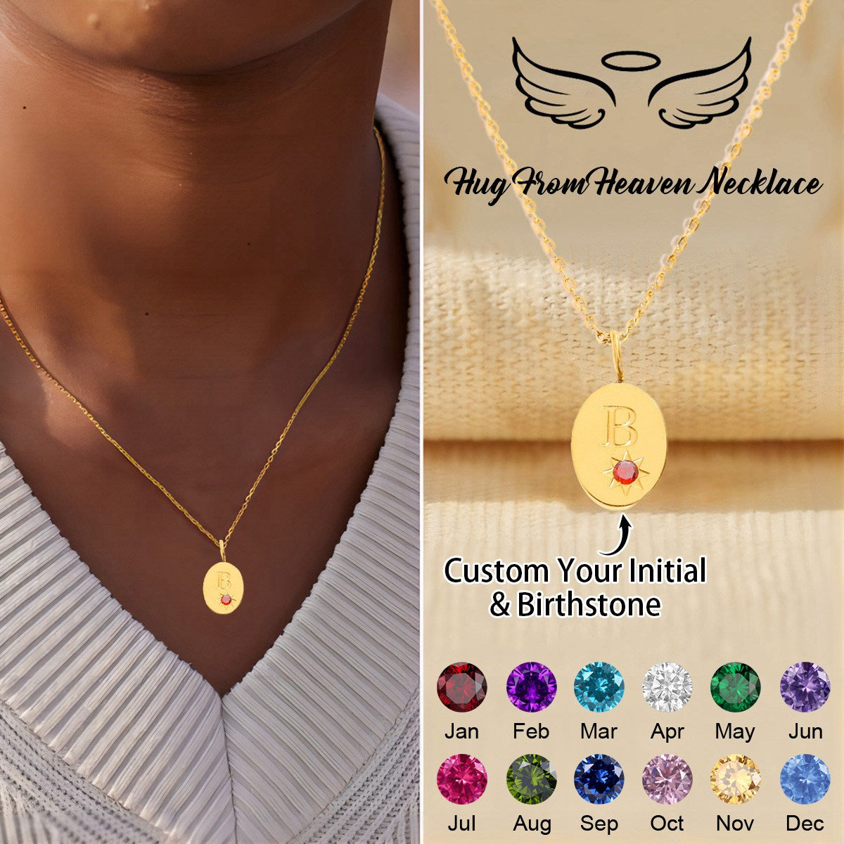 Personalized Memorial Birthstone Initial Necklace - Gift For Christmas