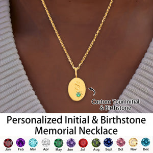 Personalized Memorial Birthstone Initial Necklace - Gift For Christmas