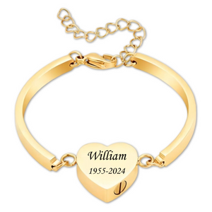 Personalized Custom Name&Date Heart Urn Memorial Bracelet for Ashes