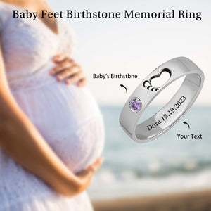 Personalized Memorial Baby Feet Ring with Birthstone