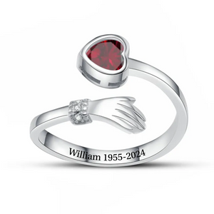 Personalized Hug from Heaven Heart Birthstone Memorial Ring