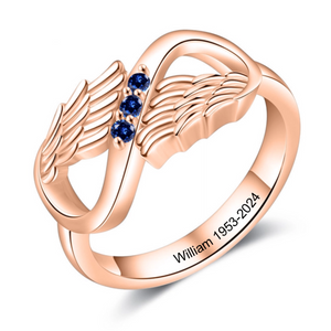 Personalized Hug From Heaven Birthstone Memorial Wing Ring - Gift For Christmas