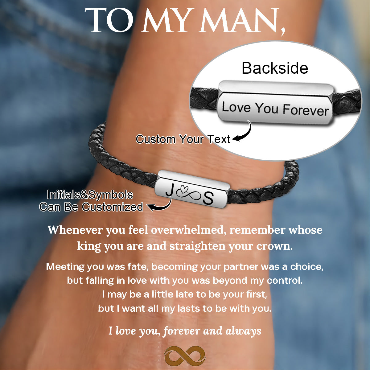 To My Man - Personalized Couples Braided Rope Bracelet