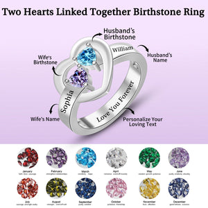 Personalized Two Hearts Linked Together Birthstone Ring