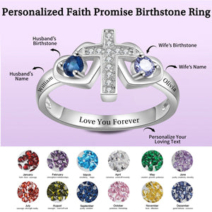 Personalized Name Faith Birthstone Promise Cross Ring