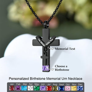 Personalized Memorial Cross Birthstone Urn Necklace