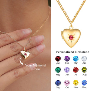 Personalized Heart Memorial Birthstone Photo Box Necklace