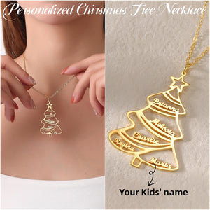 Personalized Christmas Tree Family Necklace - Gift For Grandma Mom