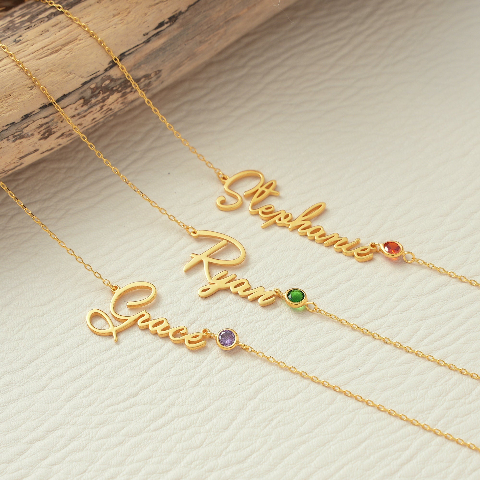 Personalized Memorial Birthstone Name Necklace