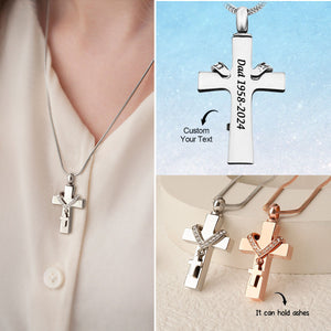 Personalized Memorial Custom Text Cross Urn Necklace Ashes Keepsake