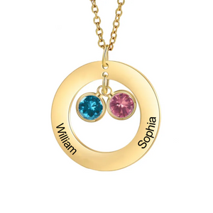 Personalized Birthstone Couple Names Circle Necklace