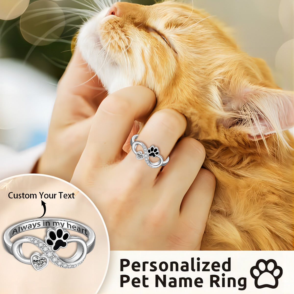 Personalized Pet Paw Memorial Ring - Gift For Pet Lovers