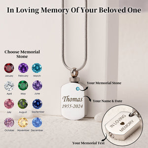 Personalized Birthstone Memorial Dog Tag Urn Necklace