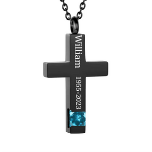 Personalized Memorial Birthstone Cross Urn Necklace