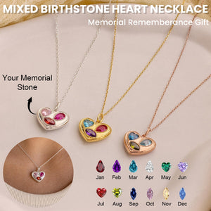 Personalized Memorial Mixed Birthstone Heart Necklace