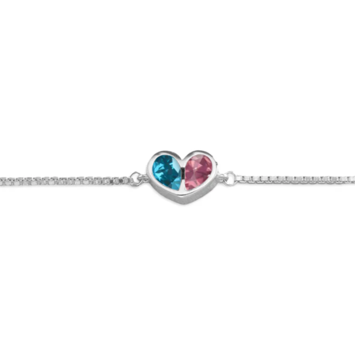 Personalized Mother & Daughter Forever Linked Together Custom Heart Birthstones Bracelet