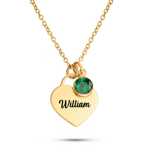 Personalized Heart Lock Birthstone Name Memorial Necklace