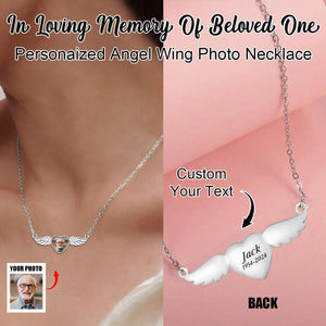 Personalized Custom Photo Name & Date Wing Memorial Necklace - Gift For Christmas