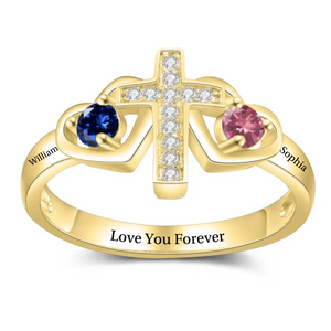 Personalized Name Faith Birthstone Promise Cross Ring