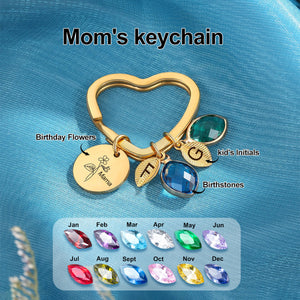 Personalized Birthday Flower Birthstone Keychain, Personalized Gift for Mom